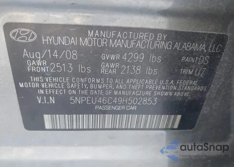 2009 Hyundai Sonata Se/Limited из США, поврежденный, VIN 5NPEU46C49H502853